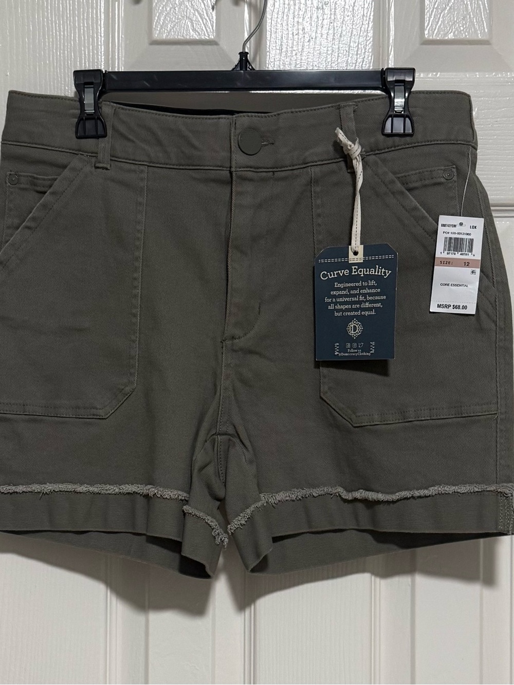Democracy Olive Utility Frayed-Hem Shorts